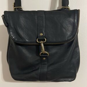 Fat face black leather multi functional backpack shoulder bag